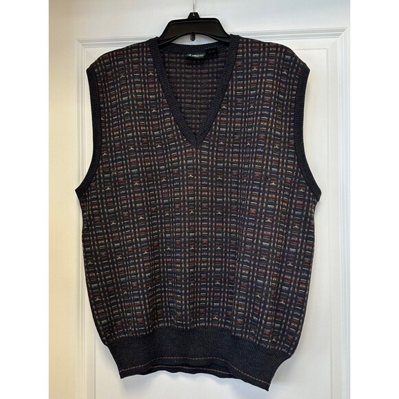 Magnifico Florence Mens 100% Merino Wool Vest Sweater Italy Black Gometric XL - Picture 1 of 4